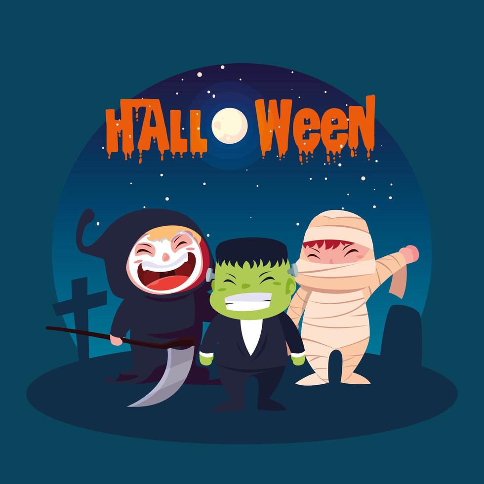 affisch av halloween med barns förklädd vektor