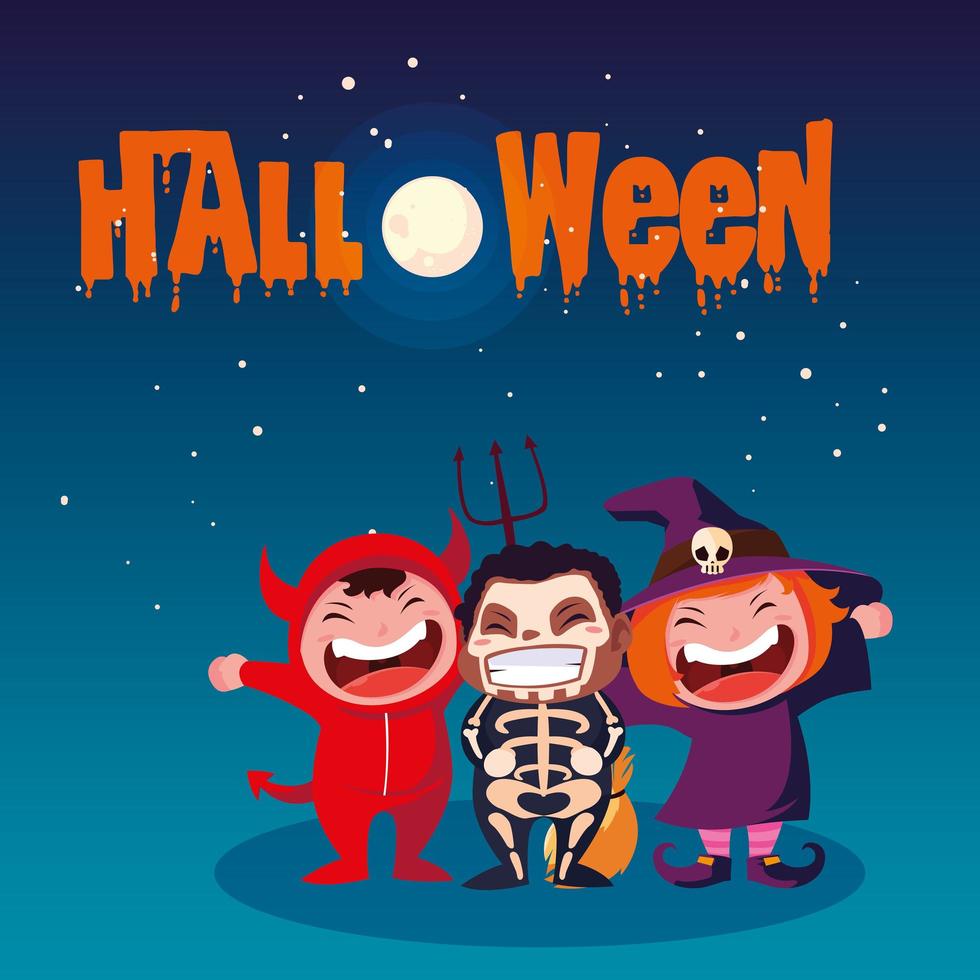 Halloween-Poster mit verkleideten Kindern vektor