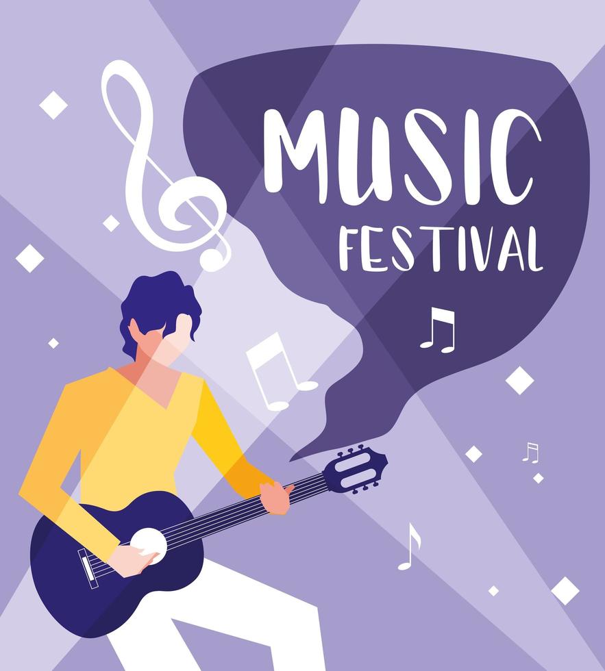 Musikfestivalplakat mit Mann, der Gitarre spielt vektor