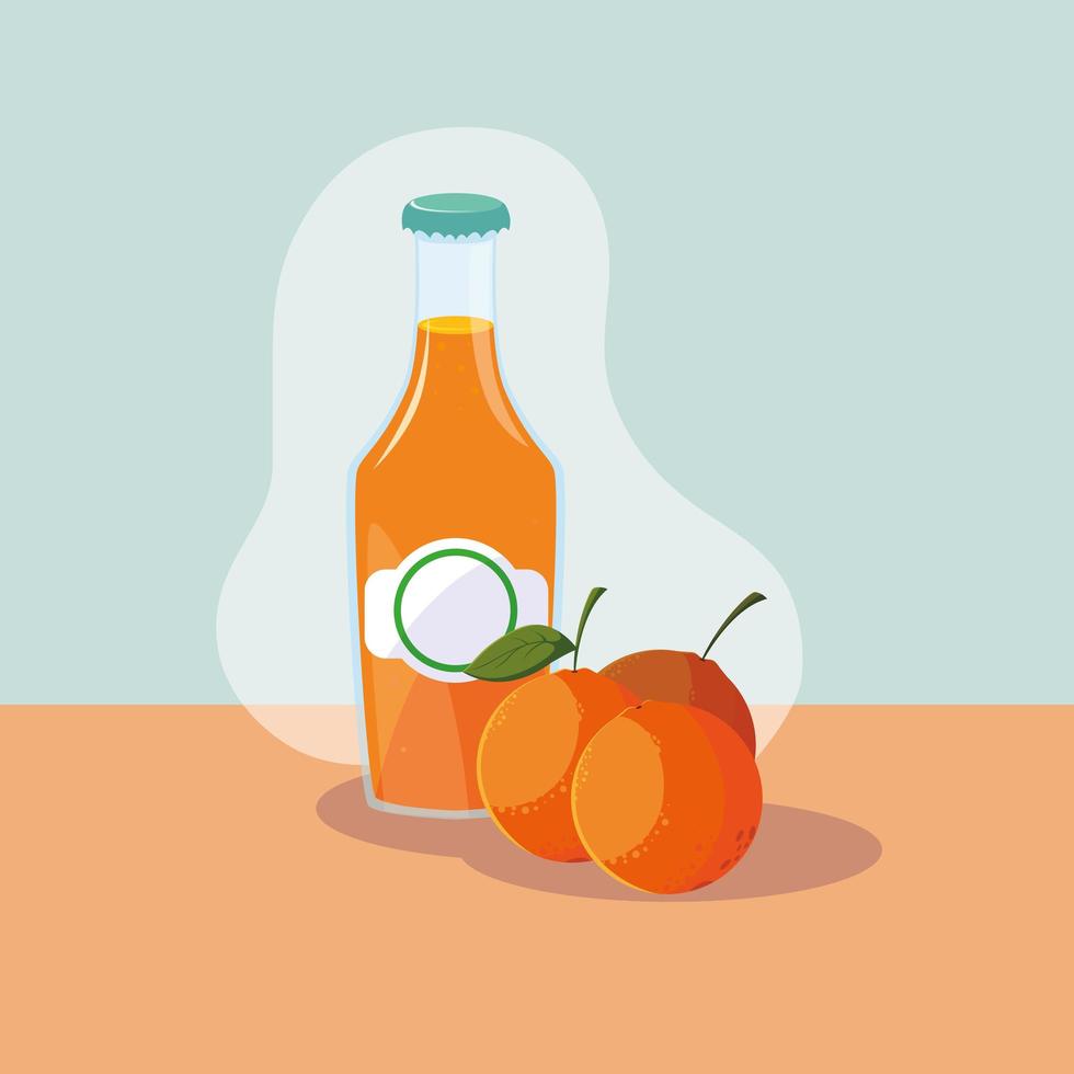 färsk apelsin med flaska naturlig juice vektor