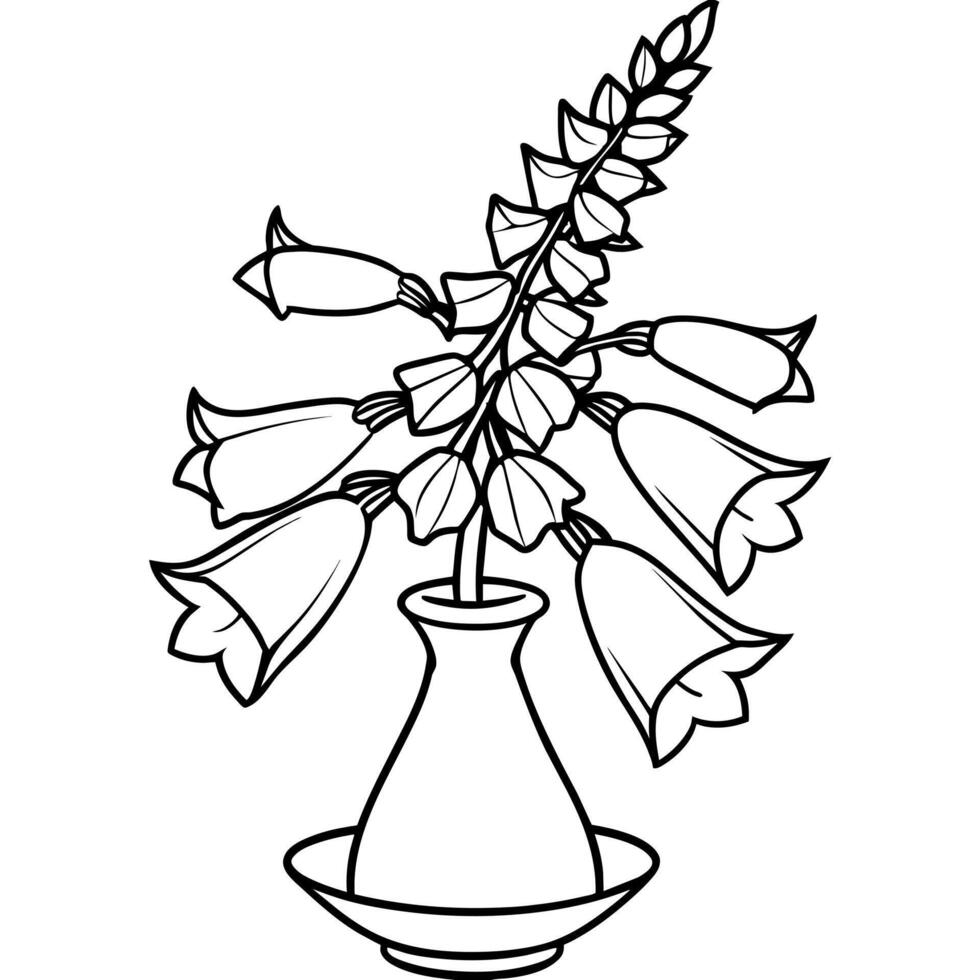 fingerborgs blomma på de vas översikt illustration färg bok sida design, fingerborgs blomma på de vas svart och vit linje konst teckning färg bok sidor för barn och vuxna vektor