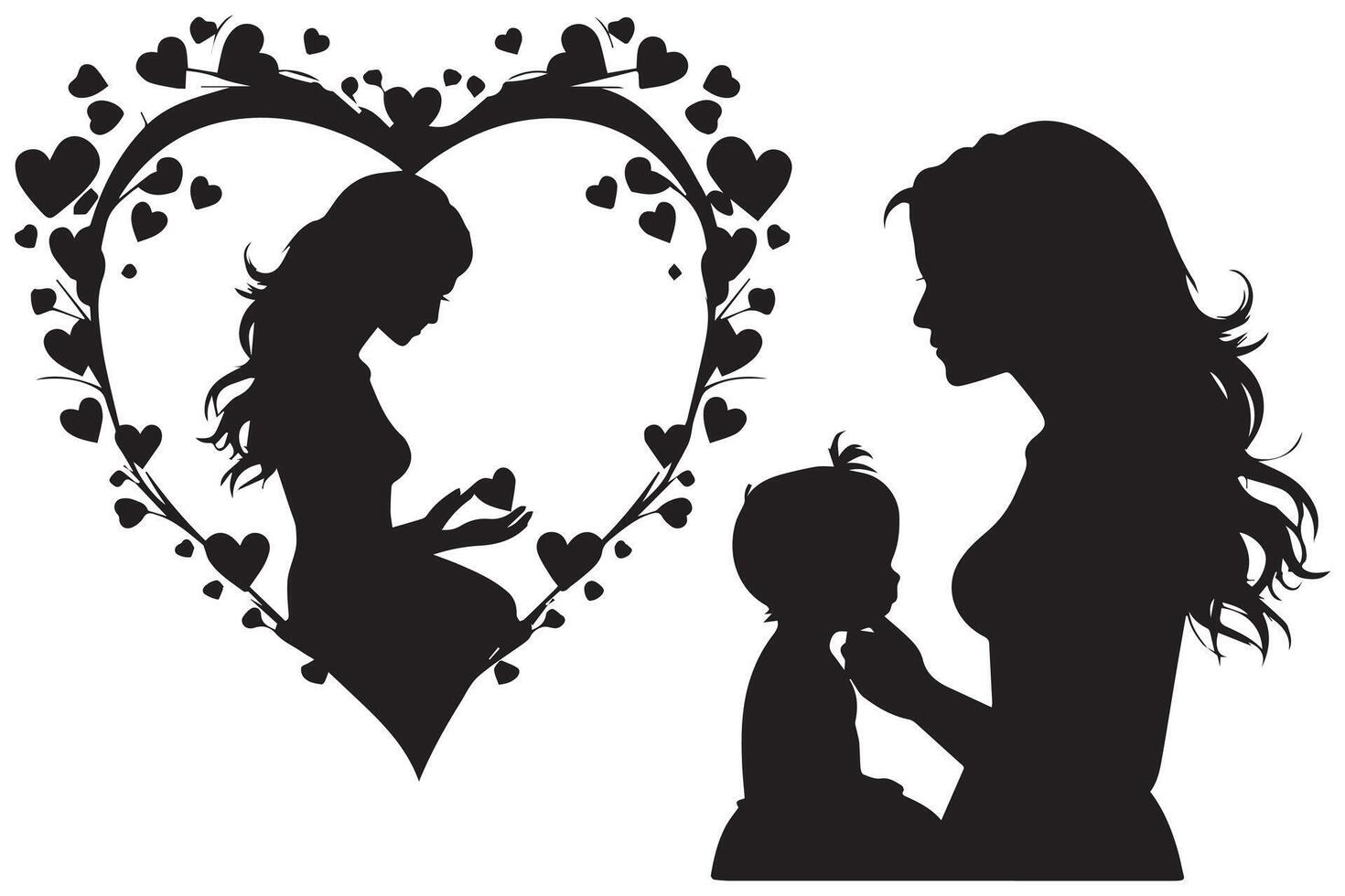 Herz mit Mutter und Baby Silhouette vektor