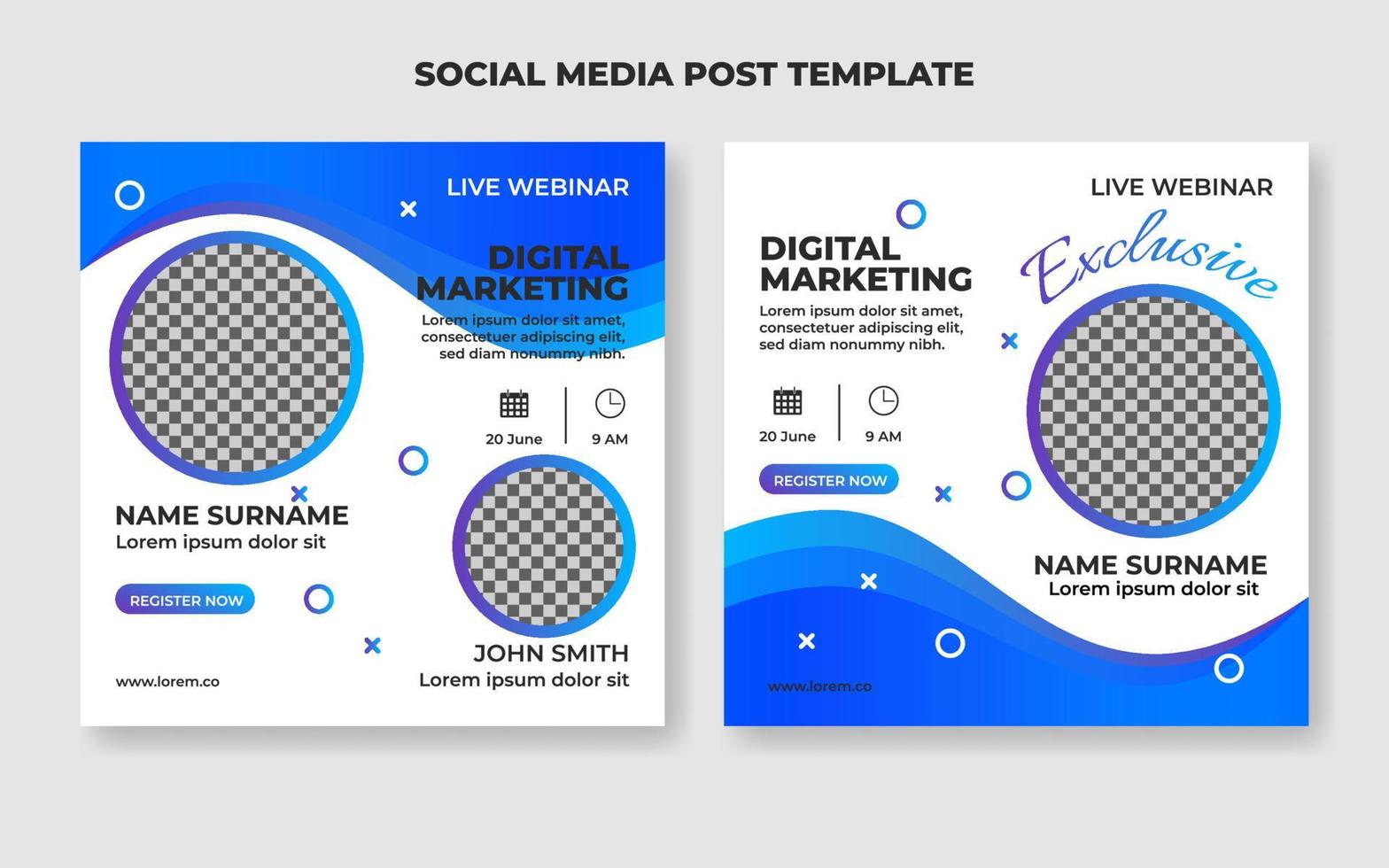 Live-Webinar-Vorlage, Social-Media-Post-Vorlage. digitales Marketing zur Unternehmensförderung. vektor