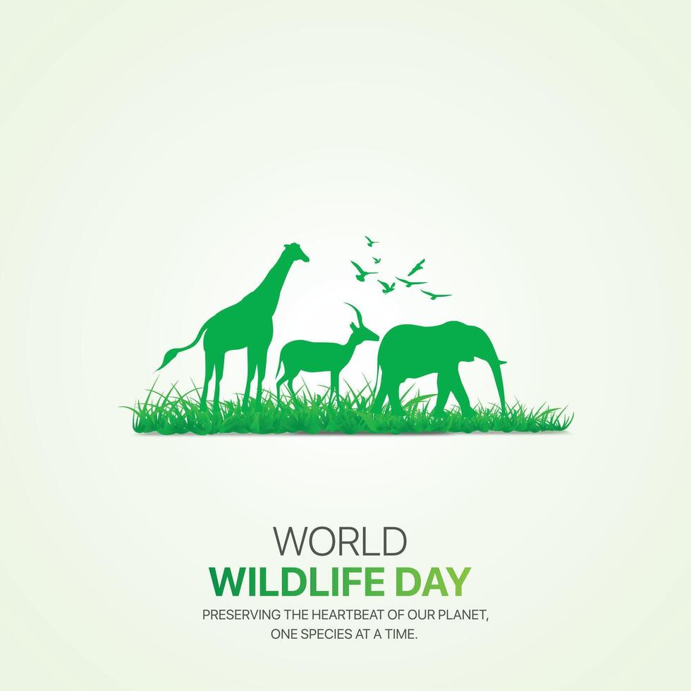 Welt Tierwelt Tag kreativ Anzeigen Design. März 3 Tierwelt Tag Sozial Medien Poster 3d Illustration. vektor