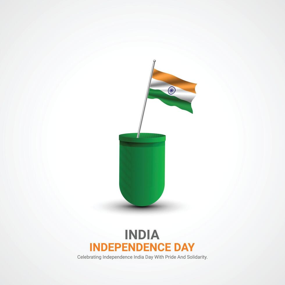 indisk oberoende dag, indisk oberoende dag kreativ annonser design. social media posta 3d illustration. vektor