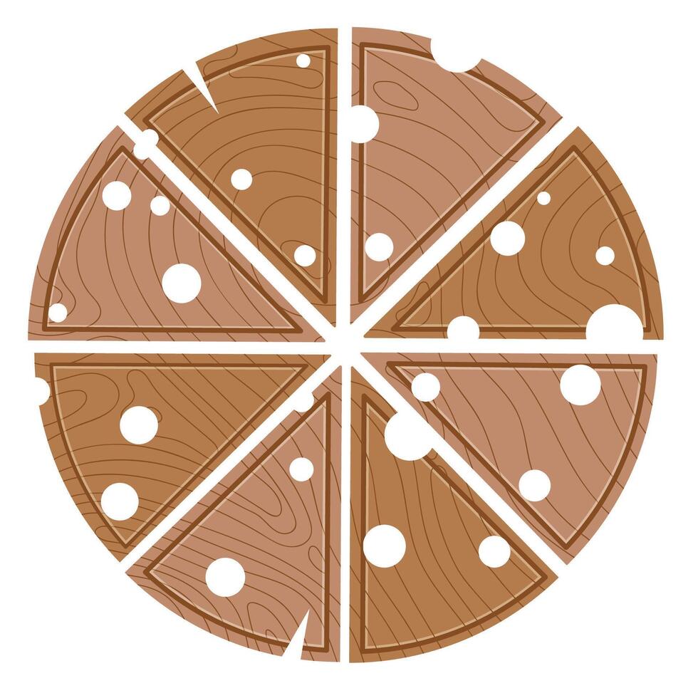 tömma trä- skärande styrelse dividerat in i trianglar i de form av ost skivor pizza platt stil vektor