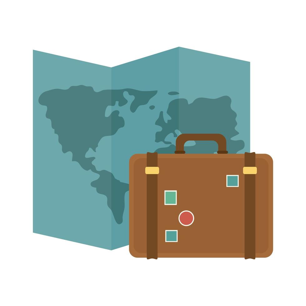 sommar resor och semester resväska och karta destination i platt stil isolerad ikon vektor