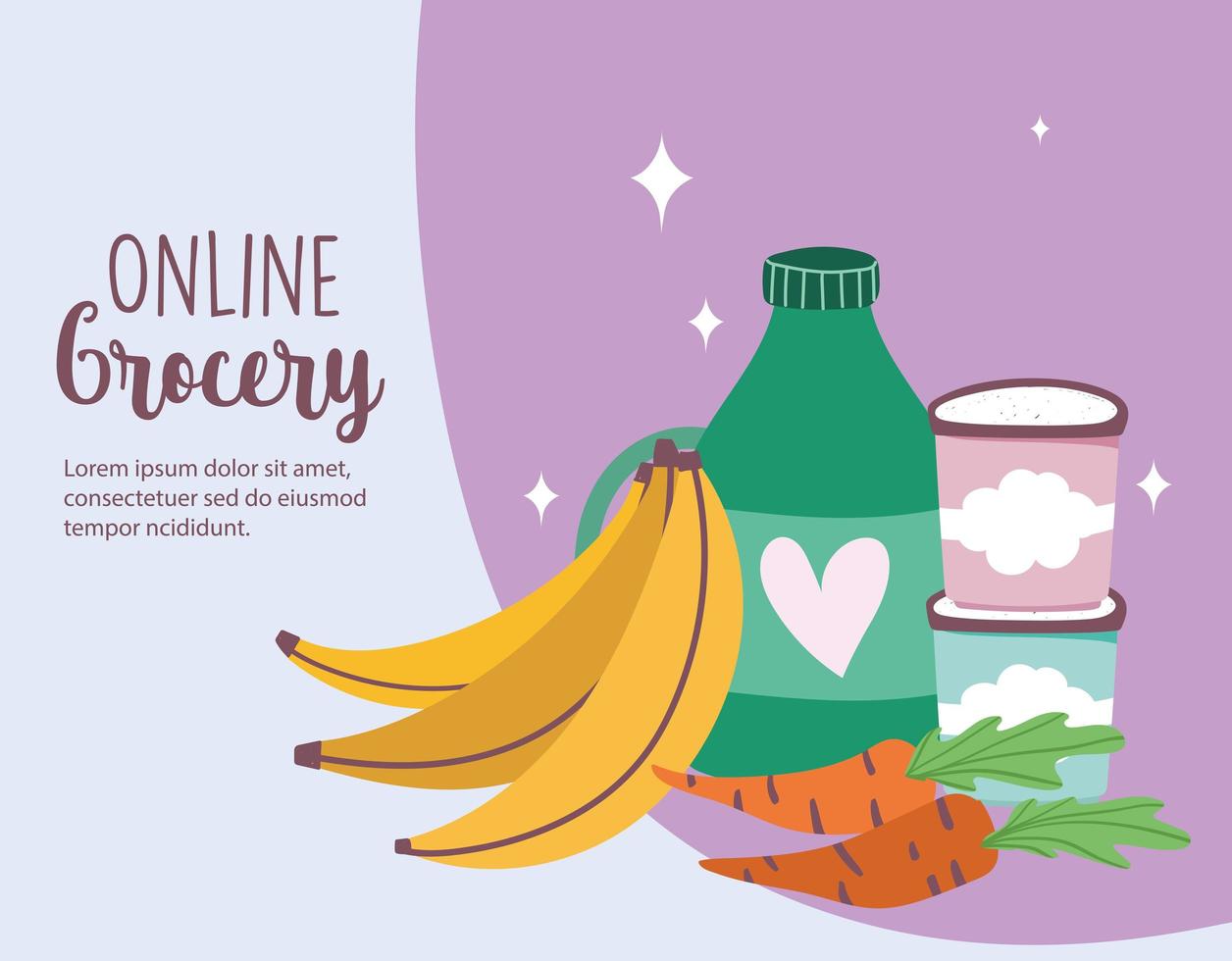 Online-Markt, Bananen-Karotten-Produkte, Lebensmittellieferung im Lebensmittelgeschäft vektor