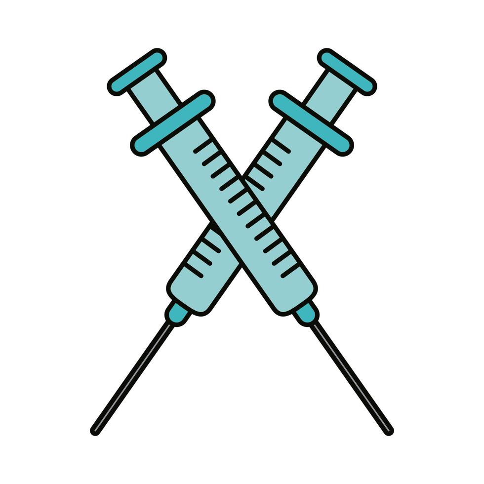 Covid 19 Coronavirus, Impfspritze medizinisch, Prävention der Verbreitung von Ausbruchskrankheiten Pandemie-Ikone im flachen Stil vektor