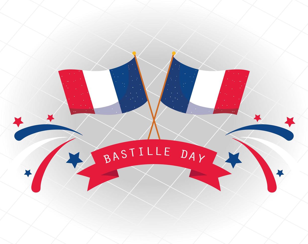 Frankreich-Flaggen mit Band des glücklichen Bastille-Tagesvektordesigns vektor