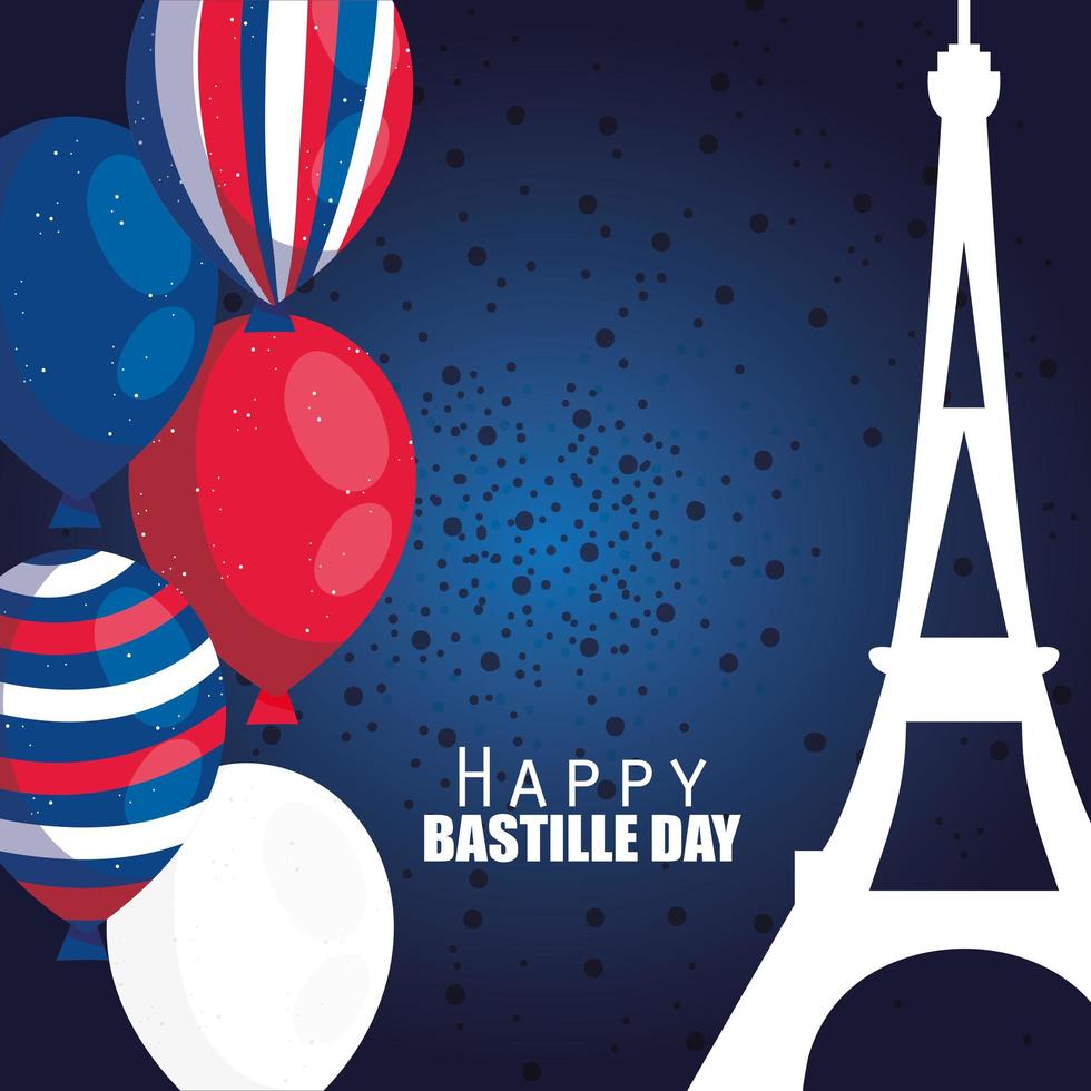 Frankreich-Eiffelturm mit Ballons des glücklichen Bastille-Tagesvektordesigns vektor