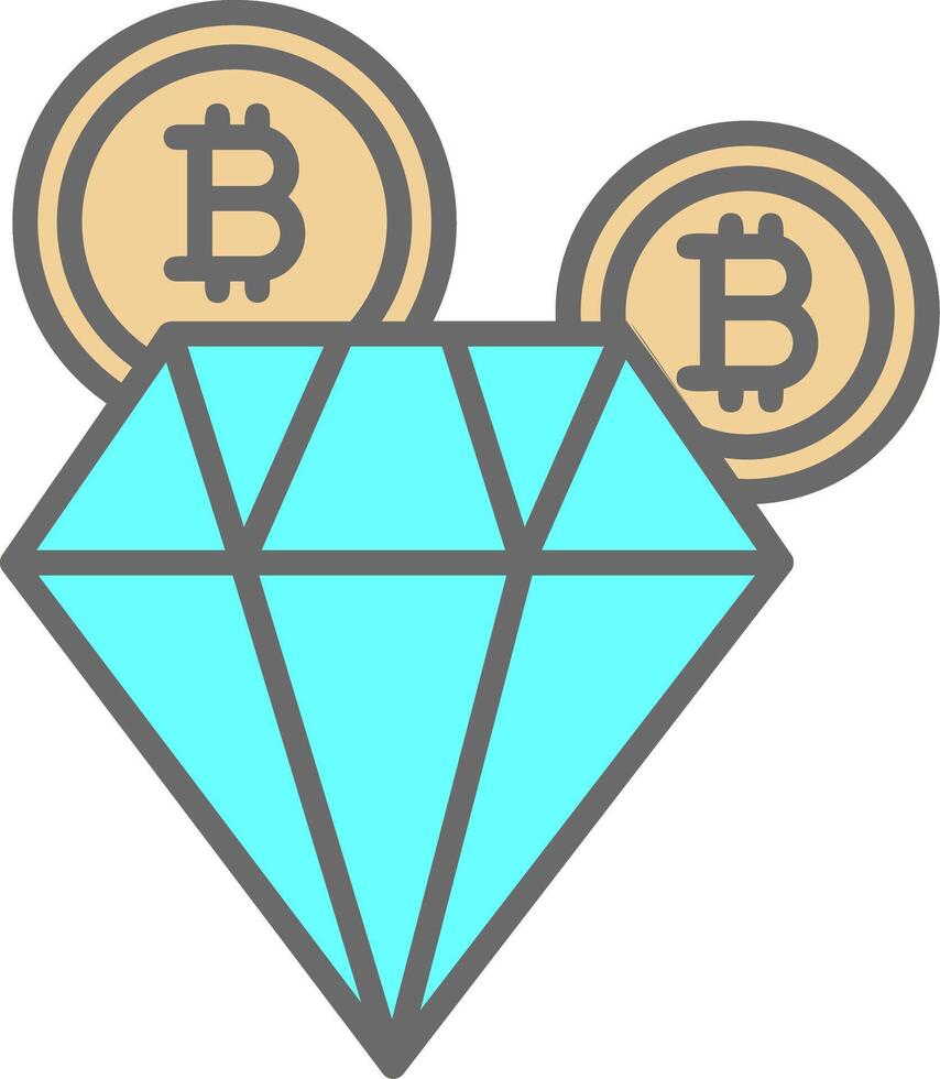 bitcoin diamant linje fylld ljus ikon vektor