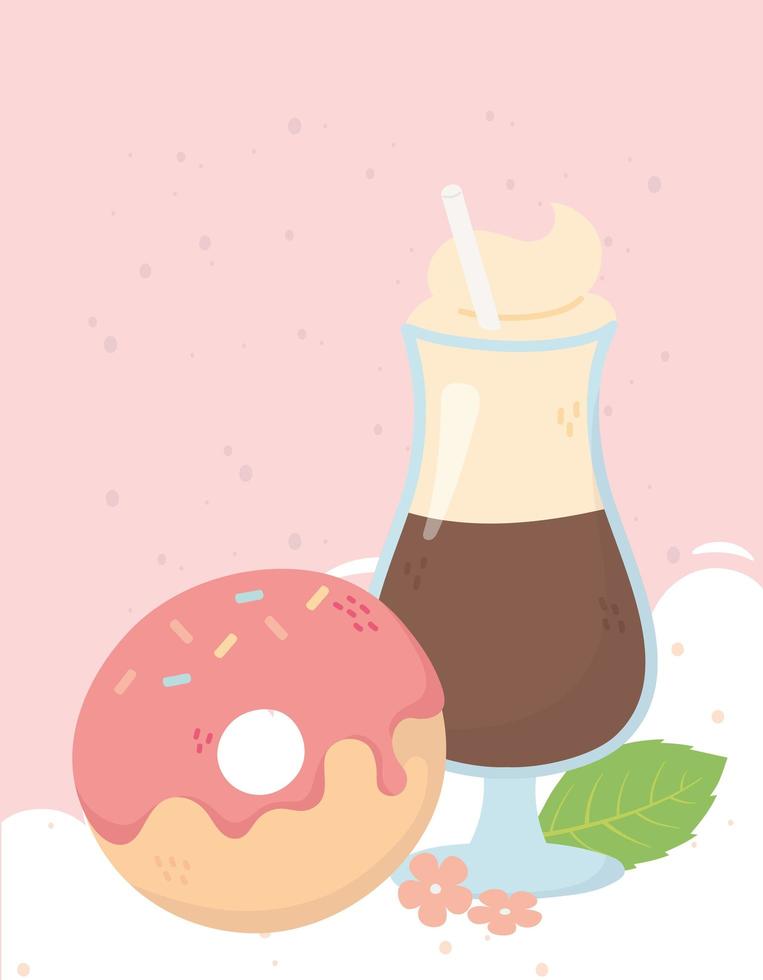 Kaffeezeit, Latte Cup und Donut frisches Aromagetränk vektor