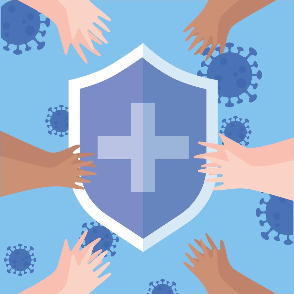 tack, läkare, sjuksköterskor, sköldskydd händer stödjer medicinsk coronavirus covid 19 pandemi vektor