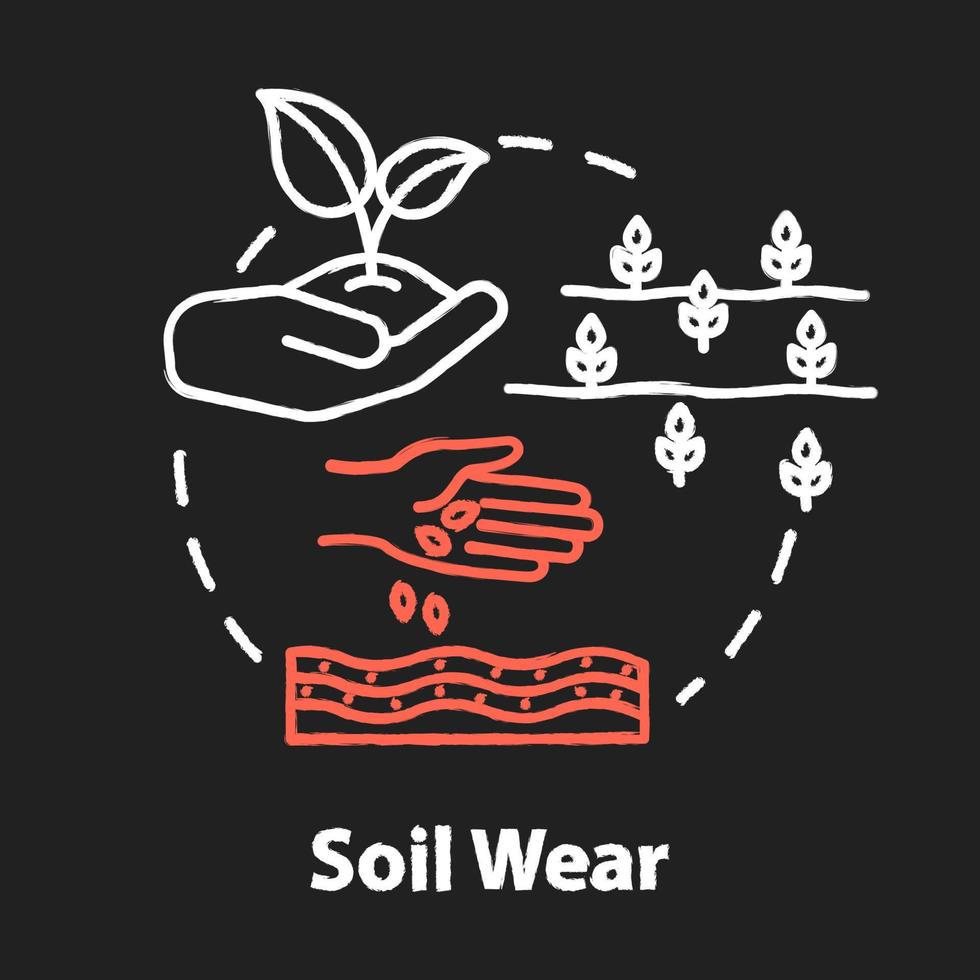 Boden tragen Kreide-RGB-Farbkonzept-Symbol. Industrieschäden an der Natur. Landwirtschaft und Agronomie. Anbau, Sämling. landwirtschaftliche Idee. isolierte Tafel Vektorgrafik auf schwarzem Hintergrund vektor