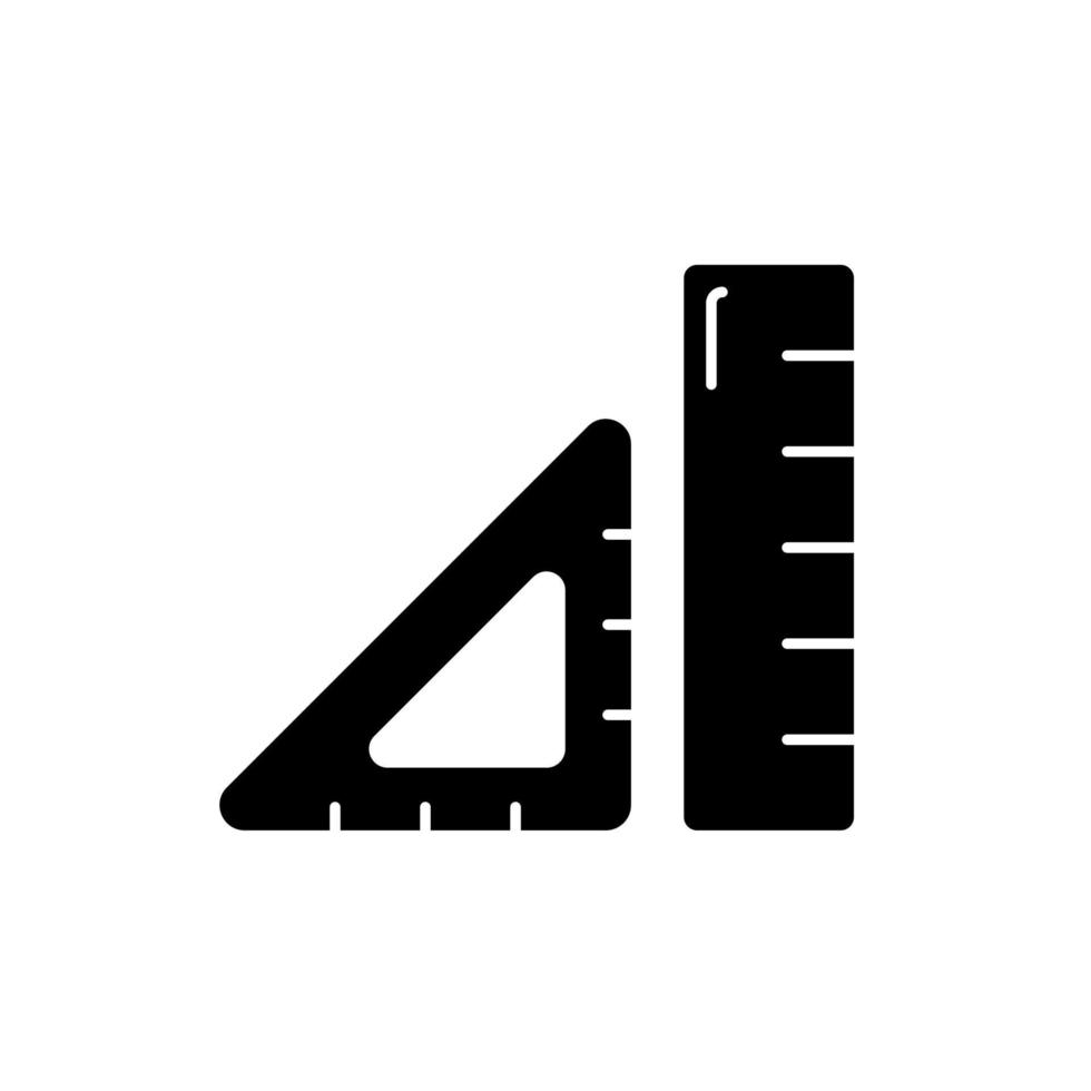 linjal svart glyfikon. enhet för geometriklass. verktyg för att rita raka linjer och mäta längd. matematiskt verktyg. siluett symbol på vitt utrymme. vektor isolerade illustration