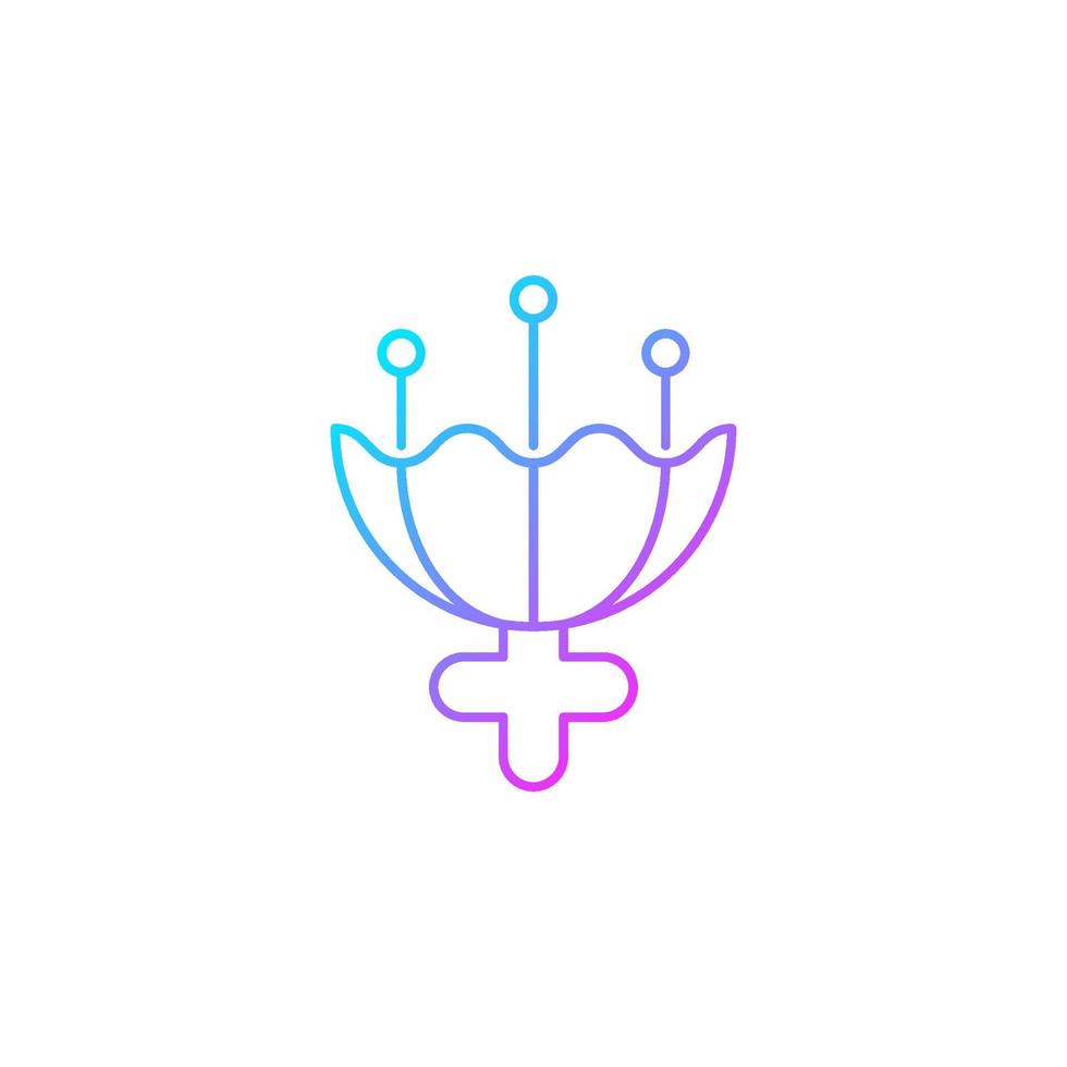 Geschlechtssymbol für lineares Vektorsymbol mit weiblichem Farbverlauf. dreifaches Mondzeichen. Blumensymbolik. Weiblichkeitsattribut. dünne Linie Farbsymbol. Piktogramm im modernen Stil. Vektor isolierte Umrisszeichnung
