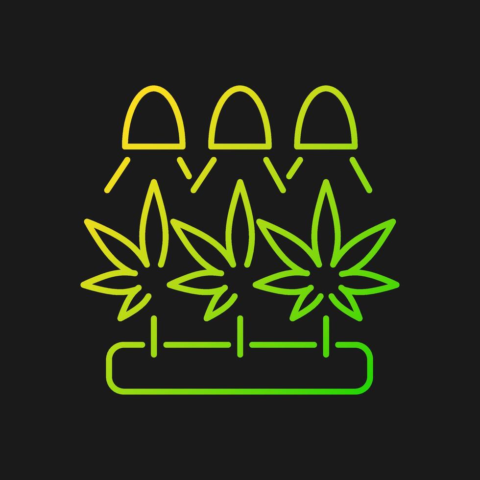 Cannabisanbau-Gradientenvektorsymbol für dunkles Thema. Kräuter unter künstlichem Licht anbauen. Keimung von Marihuanasamen. dünne Linie Farbsymbol. Piktogramm im modernen Stil. Vektor isolierte Umrisszeichnung
