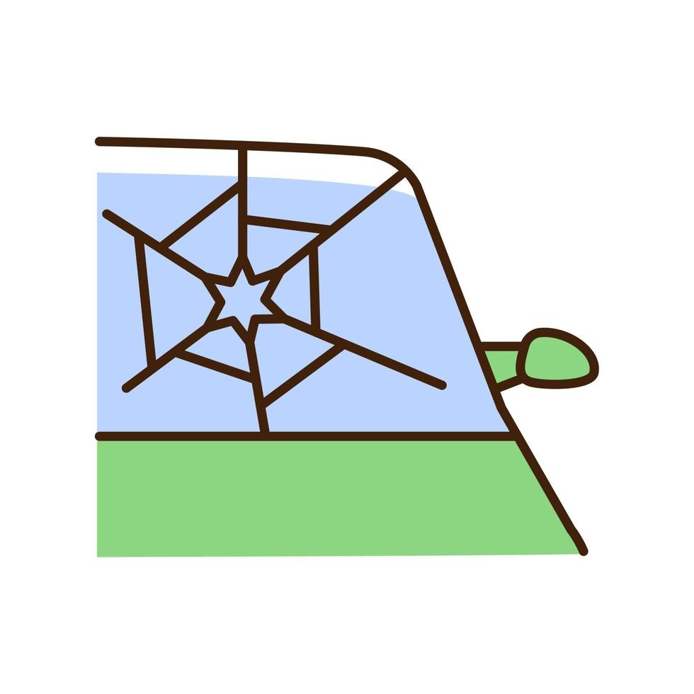 trasigt bilglas rgb färgikon. vindrutan skada. krossade vindrutan vid olycka. trasiga fordonsrutor och speglar. sprucken vindruta. isolerade vektor illustration. enkel fylld linjeritning