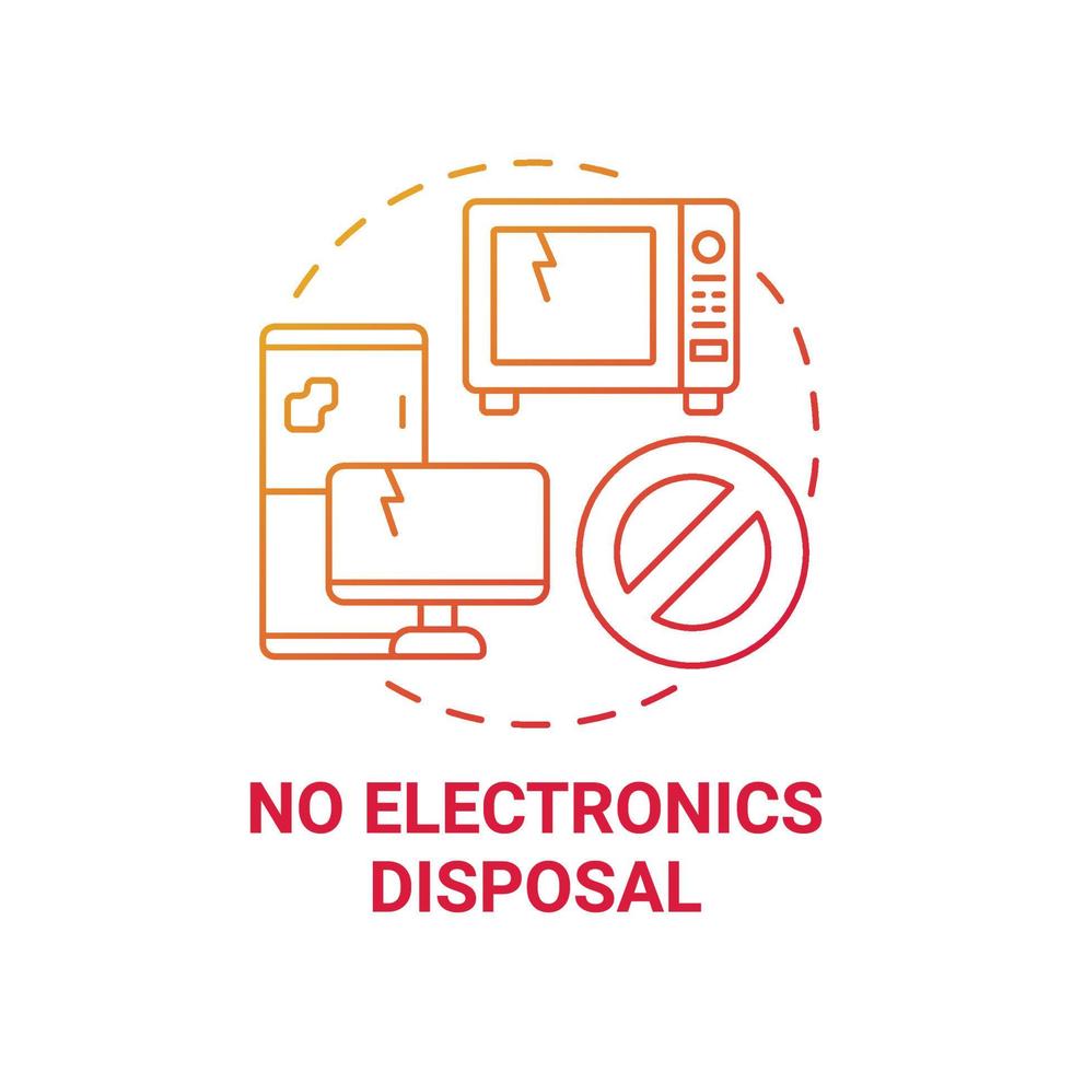 ingen elektronik förfogande röd gradient koncept ikon. avfallshantering abstrakt idé tunn linje illustration. e avfallsåtervinning. föråldrad dator och telefon. vektor isolerade kontur färgritning