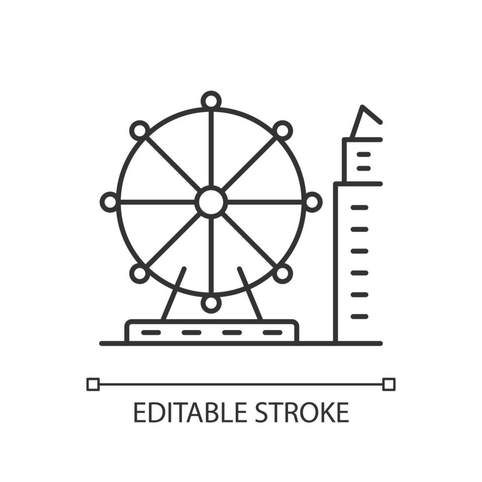 singapore flyer linjär ikon. stort observationshjul. nöjesfärd. nöjespark. pariserhjul. tunn linje anpassningsbar illustration. kontur symbol. vektor isolerade konturritning. redigerbar linje