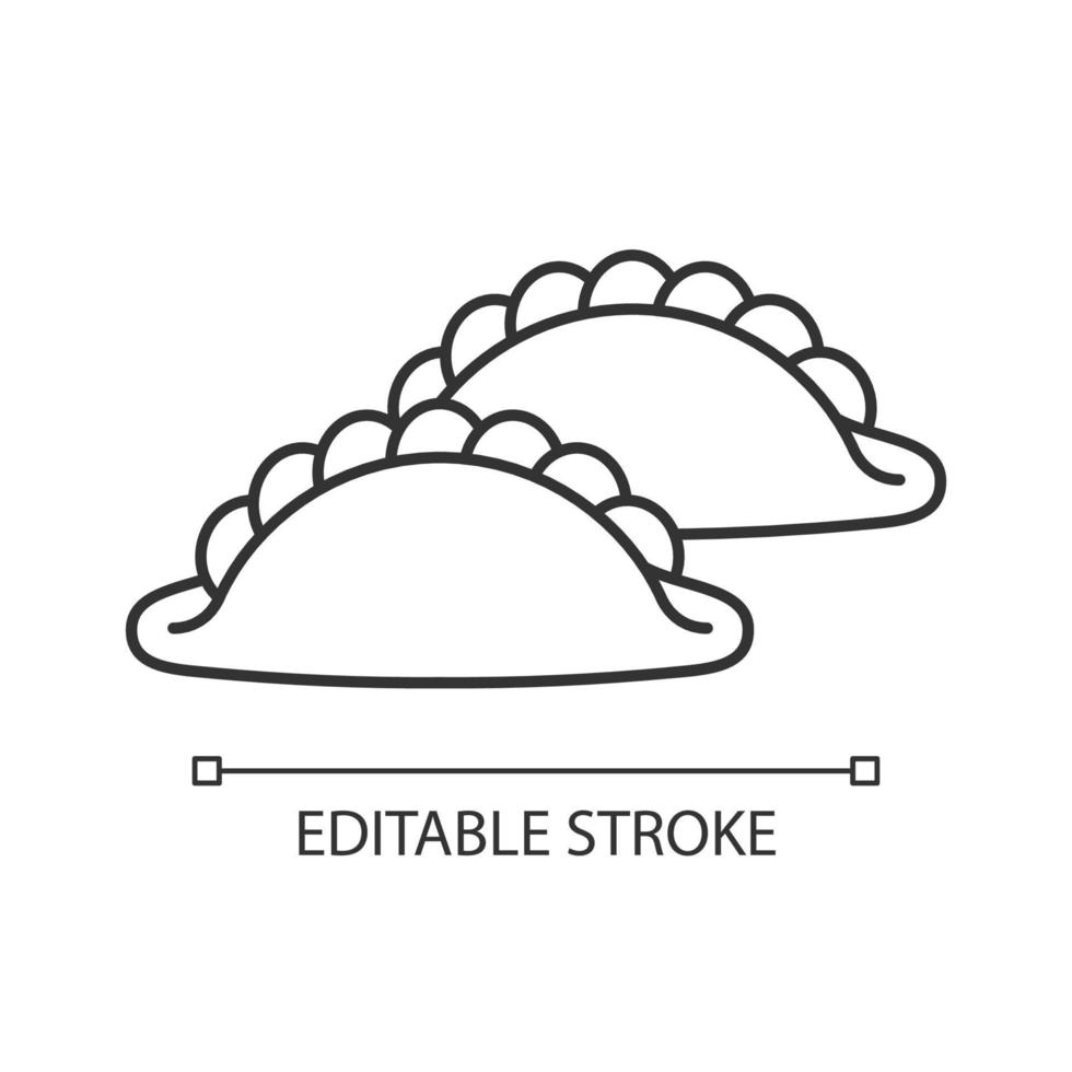 curry puff linjär ikon. gatumat mellanmål med curryfyllningar. singaporesiska köket. tunn linje anpassningsbar illustration. kontur symbol. vektor isolerade konturritning. redigerbar linje