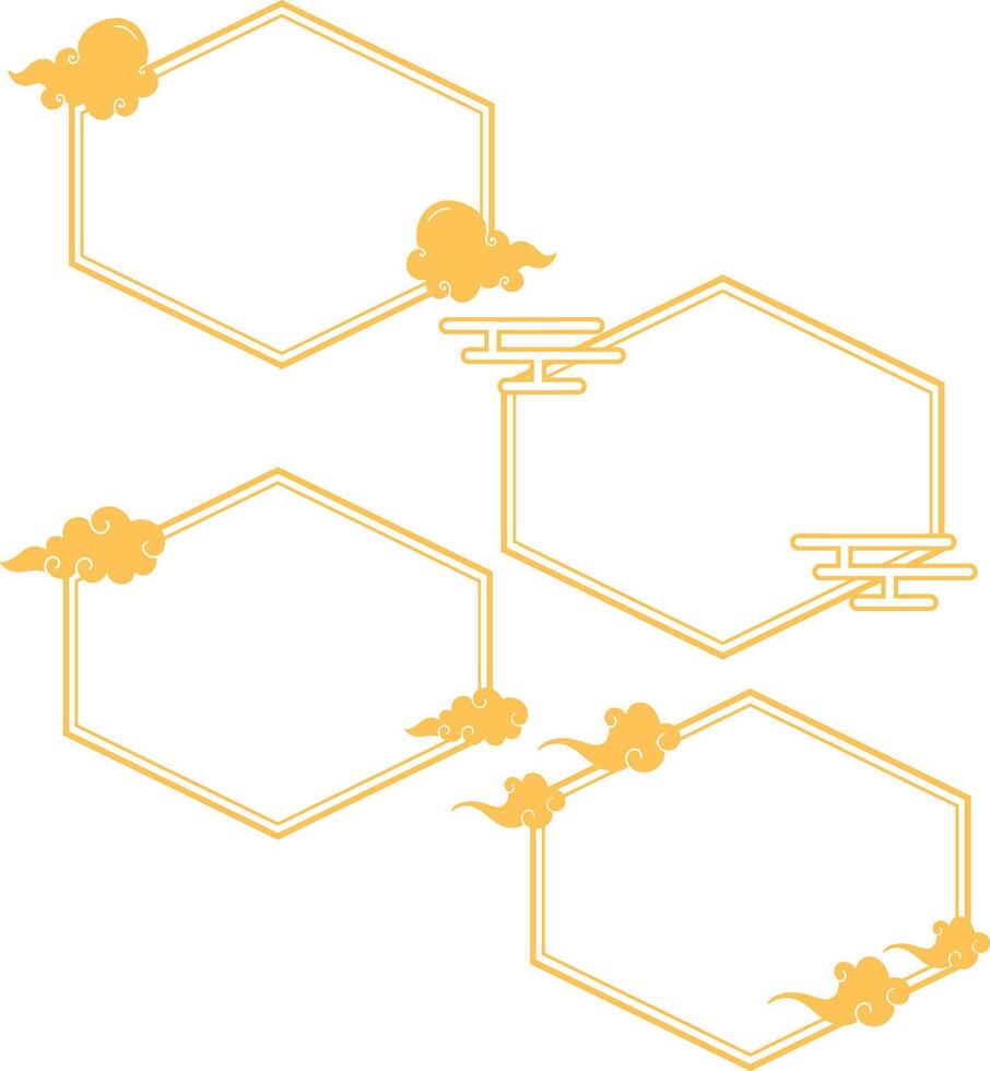 uppsättning av kinesisk traditionell bakgrund med dekorativ ram och moln vektor