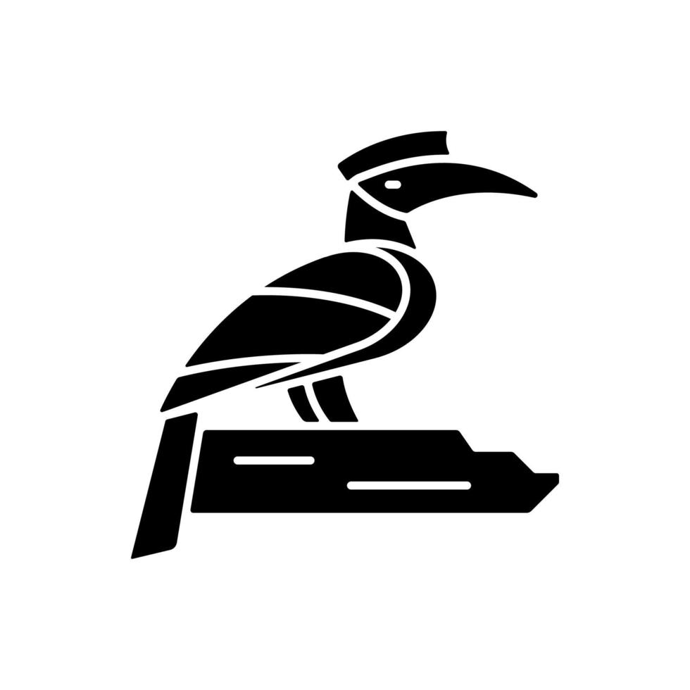 Hornbill schwarzes Glyphensymbol. singapur nationaler vogel. exotisches Tier. orientalische Arten. allesfressende Wesen. Nashorn Nashornvogel. Silhouette-Symbol auf Leerzeichen. isolierte Vektorgrafik vektor