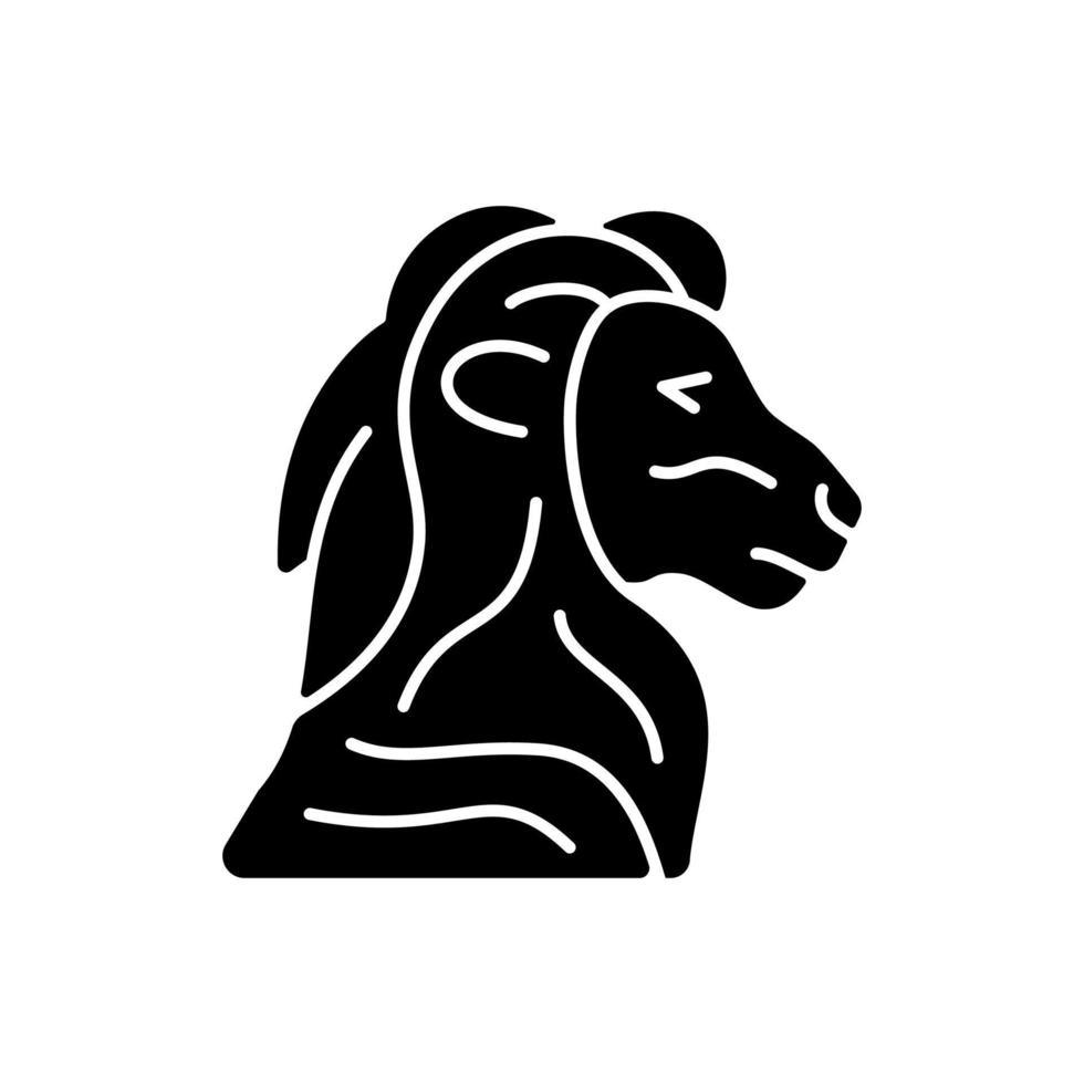 lejonhuvud symbol svart glyfikon. singapores nationaldjur. officiell maskot. merlion staty. singapores nationella personifiering. siluett symbol på vitt utrymme. vektor isolerade illustration