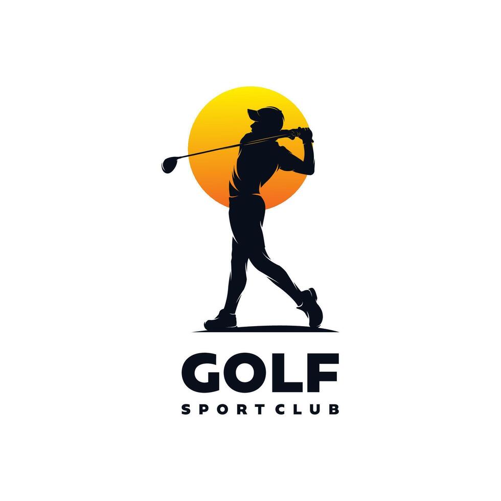 Golfspieler mit Sonnenuntergang Logo Design Vorlage vektor