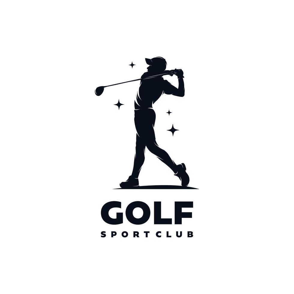 Golfspieler mit Sterne Logo Design Vorlage vektor