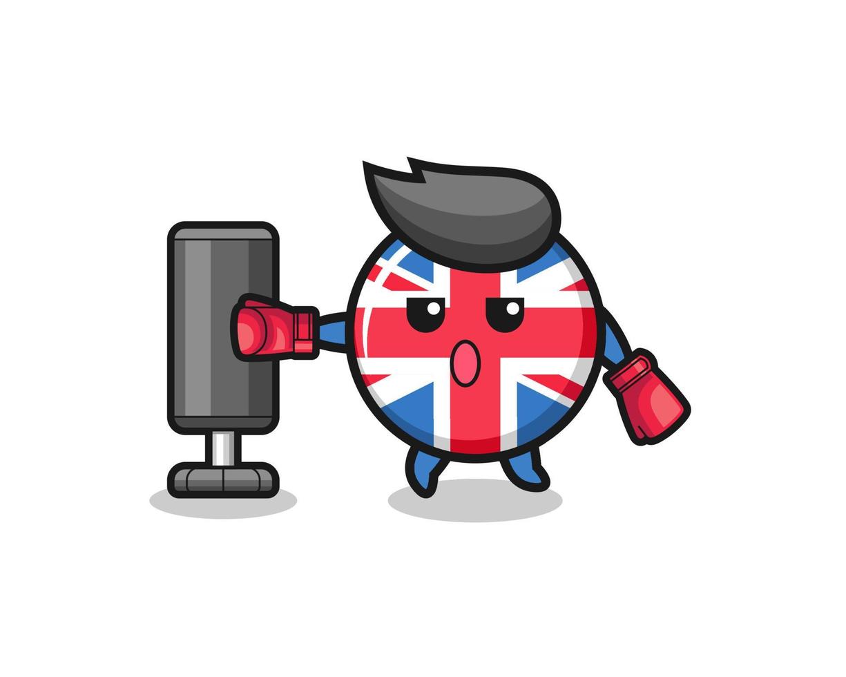 Großbritannien Flagge Boxer Cartoon Training mit Boxsack vektor