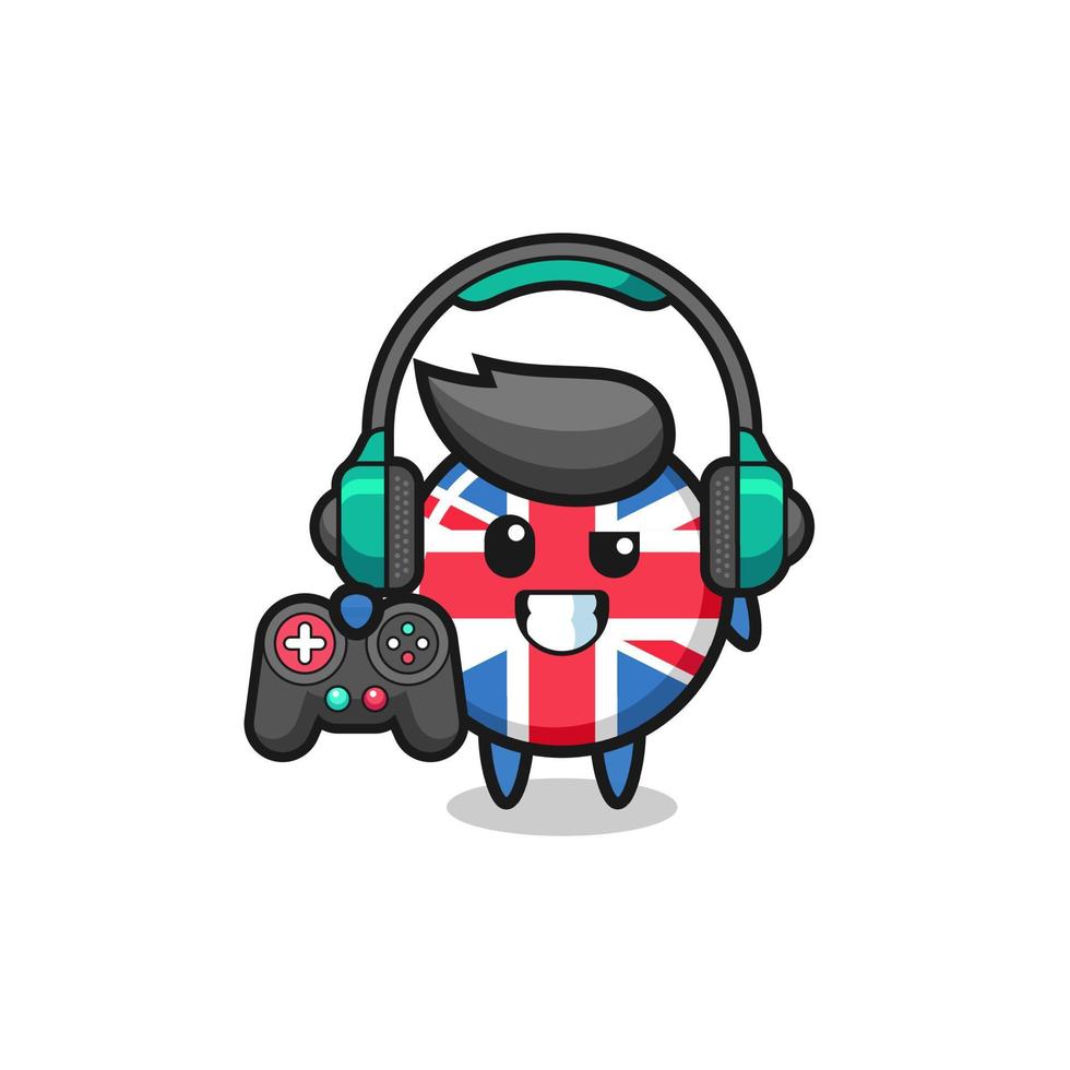 Großbritannien Flagge Gamer Maskottchen mit einem Gamecontroller vektor