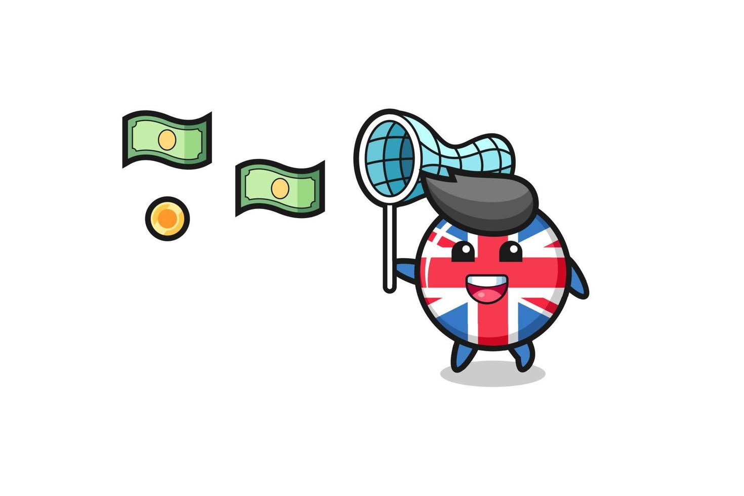 illustration av Storbritanniens flagga som fångar flygande pengar vektor