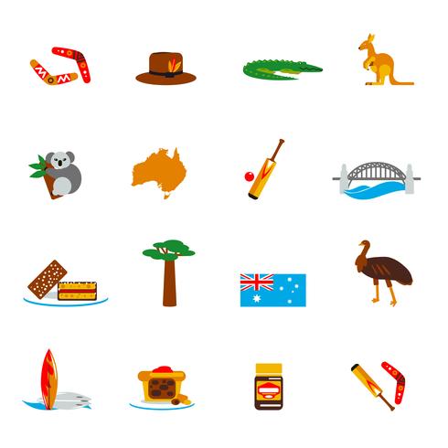 Australien ikoner ställs platt vektor