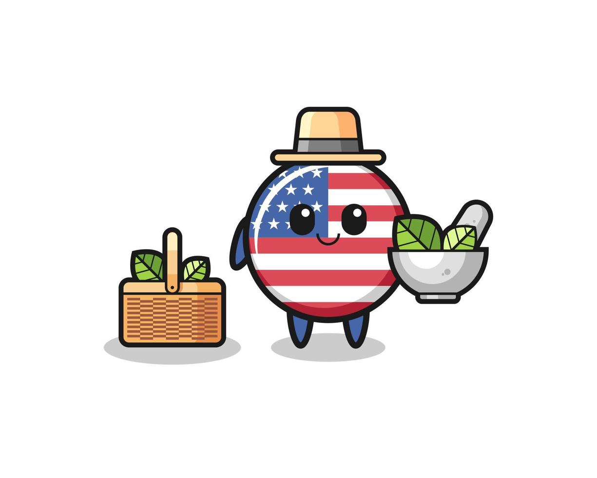 Vereinigte Staaten Flagge Herbalist niedlichen Cartoon vektor