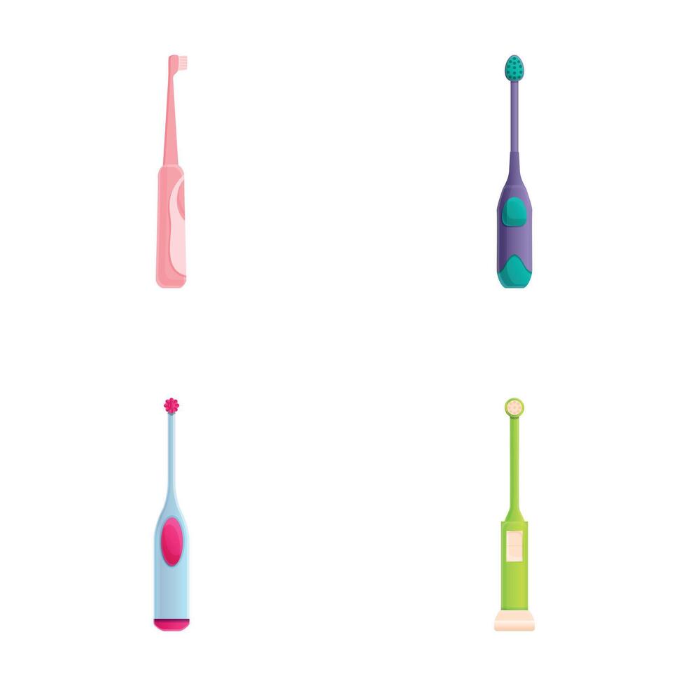 elektrisk tandborste ikoner uppsättning tecknad serie . olika elektrisk dental tandborste vektor