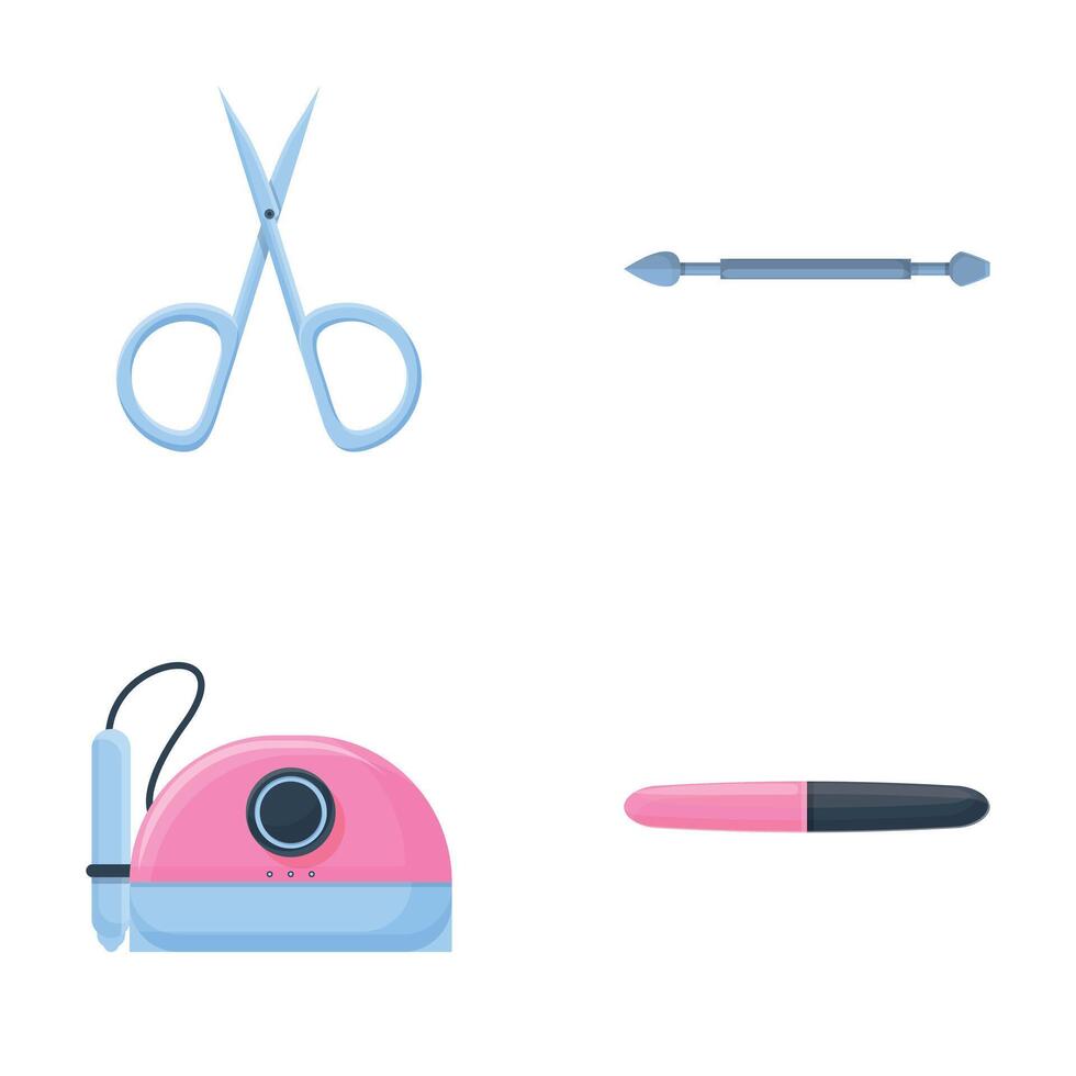 manikyr verktyg ikoner uppsättning tecknad serie . manikyr och fotvård verktyg vektor