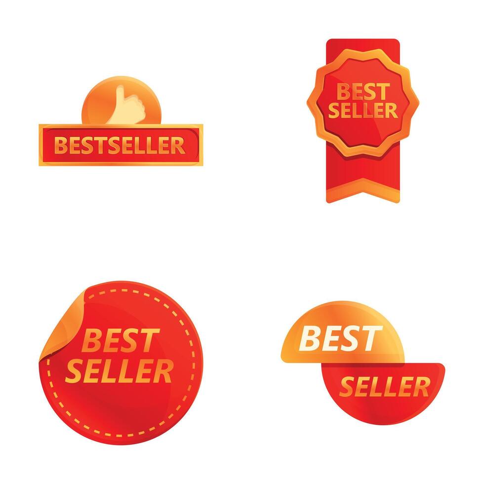 bästsäljare ikoner uppsättning tecknad serie . röd klistermärke med inskrift bästsäljare vektor