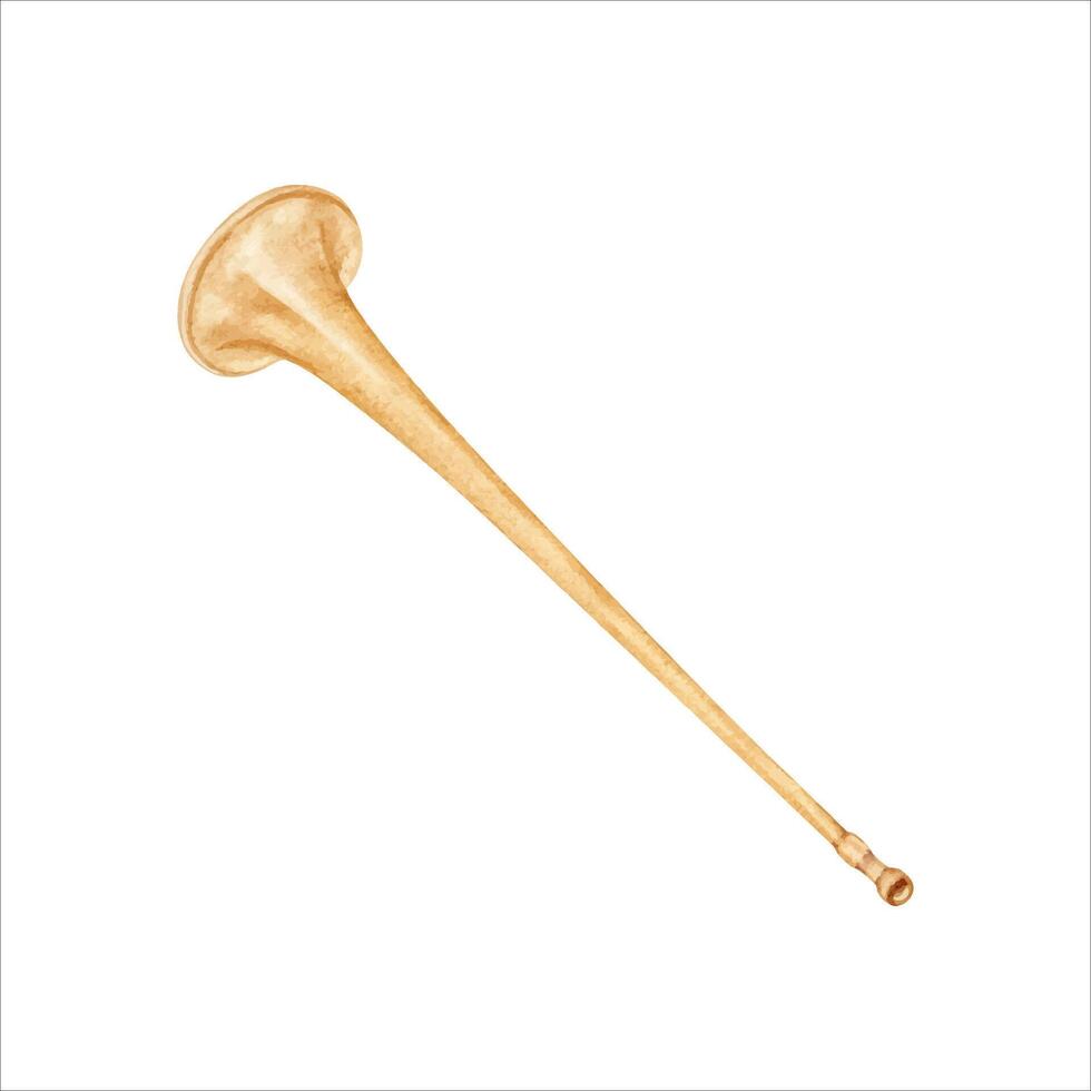 ceremoniell parad fanfar trumpet. årgång alpina horn musik instrument. gammal mässing bugle för teater program, konsert affischer, kort mönster. vattenfärg illustration isolerat på vit bakgrund vektor