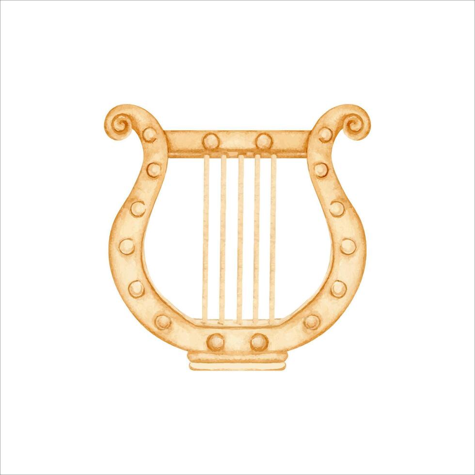 gammal grekisk lyra. antik musikalisk instrument. militär marscherande band emblem. vattenfärg illustration isolerat på vit bakgrund. för teater och spela affischer, biljett mönster, kort, musiker gåvor vektor