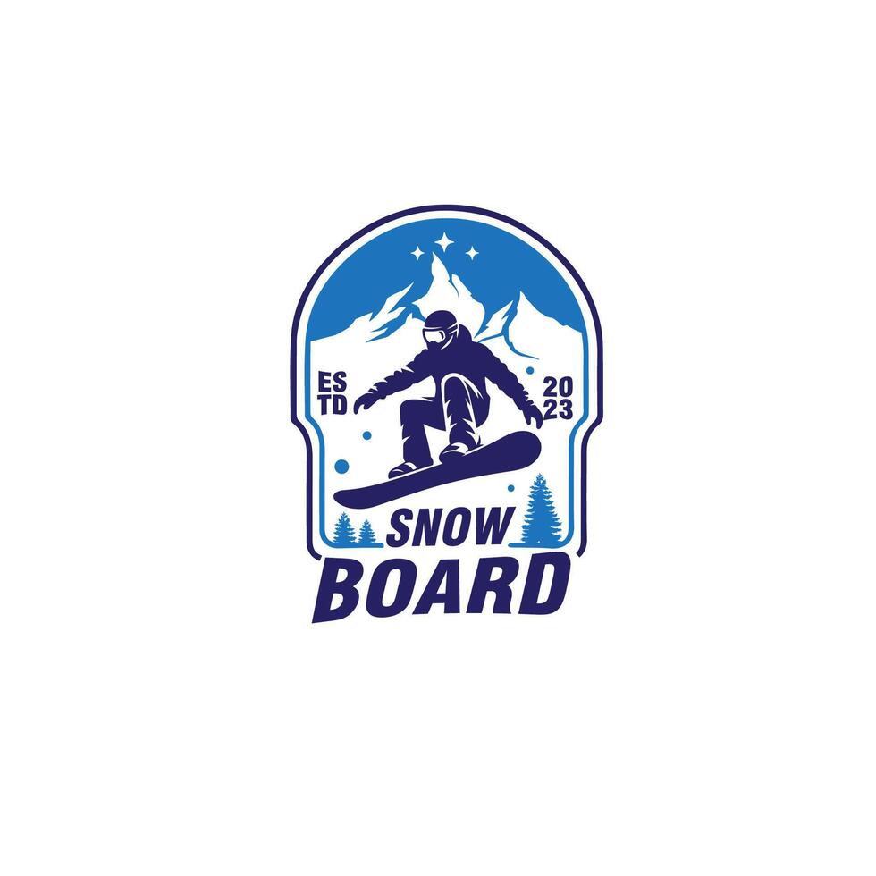 åka snowboard årgång bricka märka emblem logotyp design mall vektor
