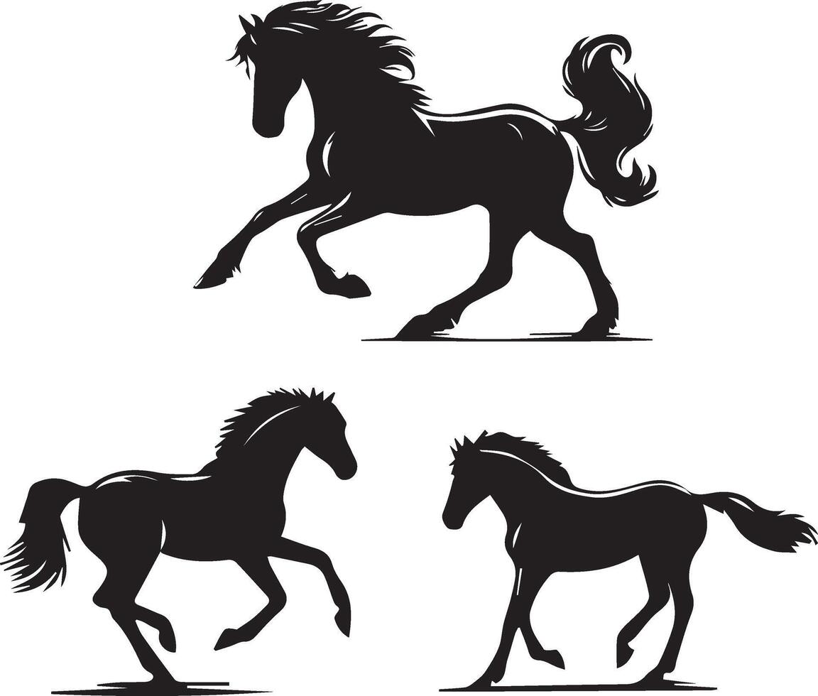 häst silhuett djur- uppsättning isolerat på vit bakgrund. svart hästar grafisk element illustration.high upplösning jpg, eps 10 inkluderad vektor