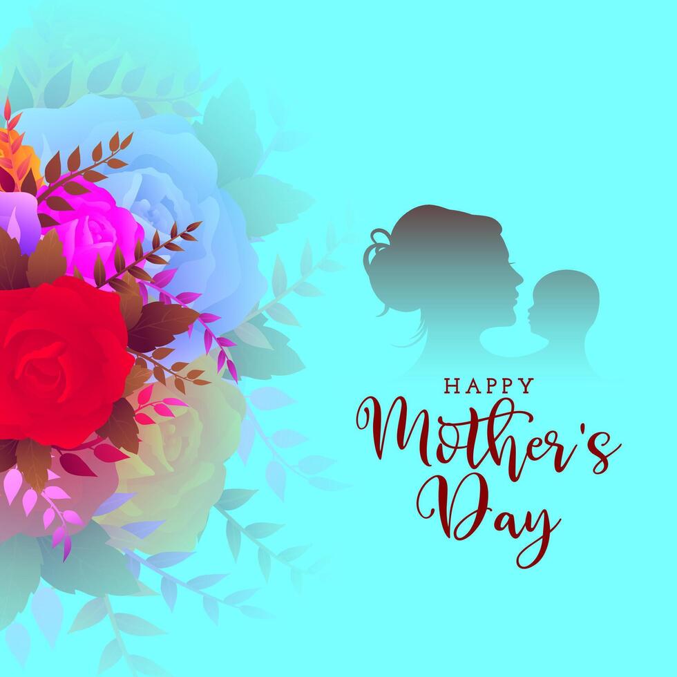 glücklich Mütter Tag Post Banner mit Mutter und Kind und bunt Blumen vektor