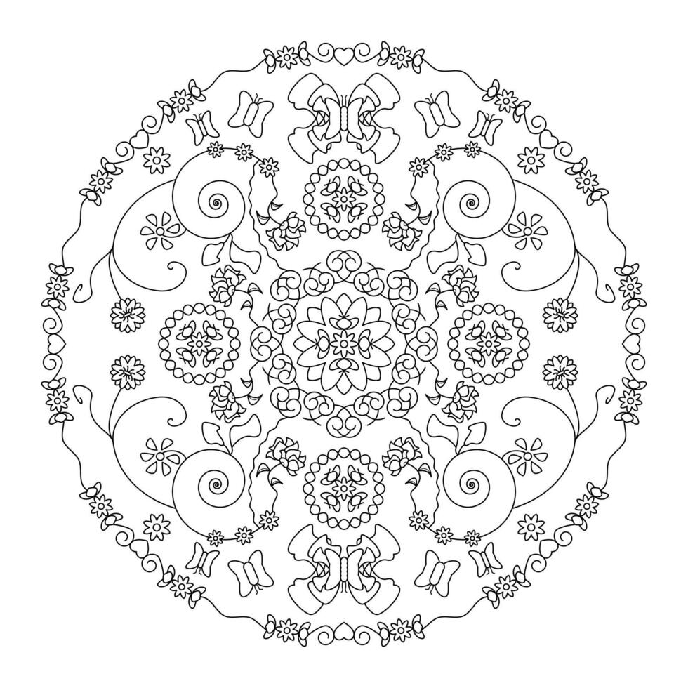 mandala. fjärilar och blommor. vektor