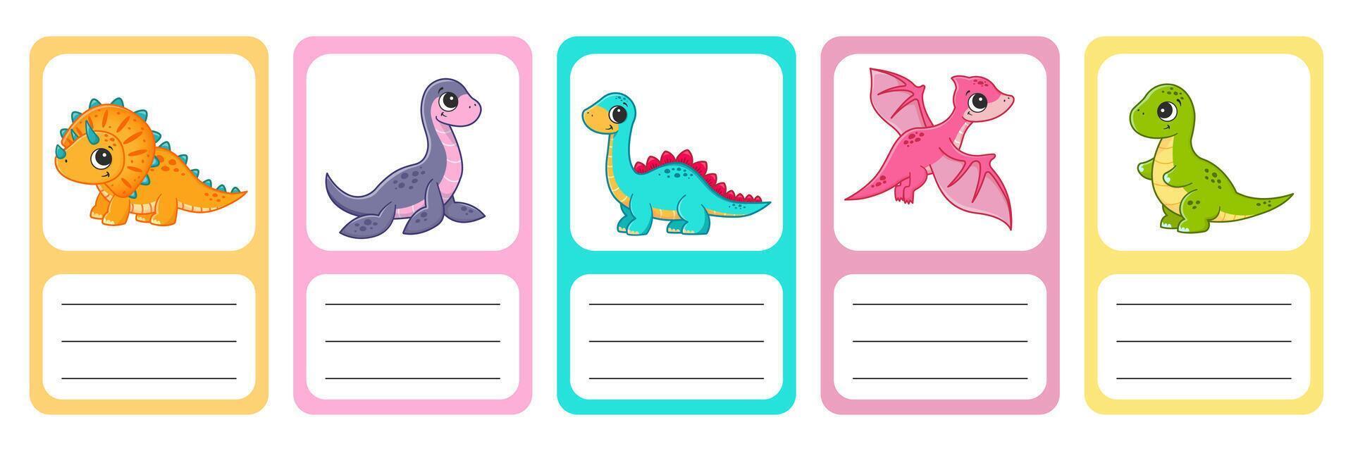 söt tecknad serie dinosaurier. en uppsättning av kort för Träning. vektor