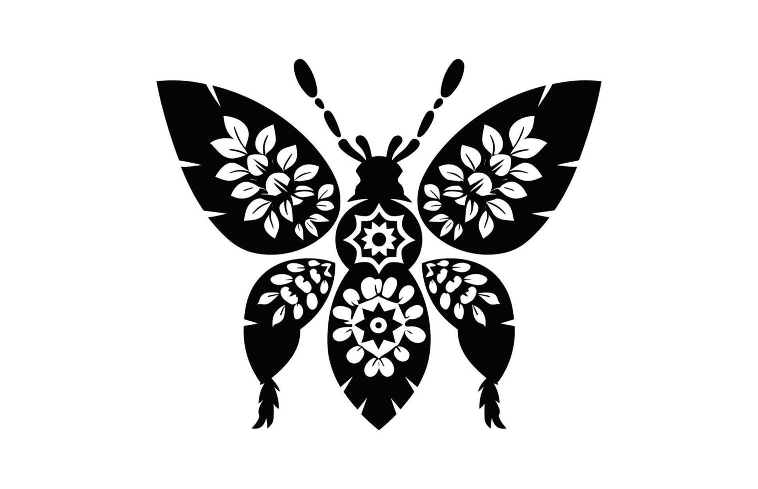 Schmetterling Mandala Silhouette schwarz Clip Art vektor