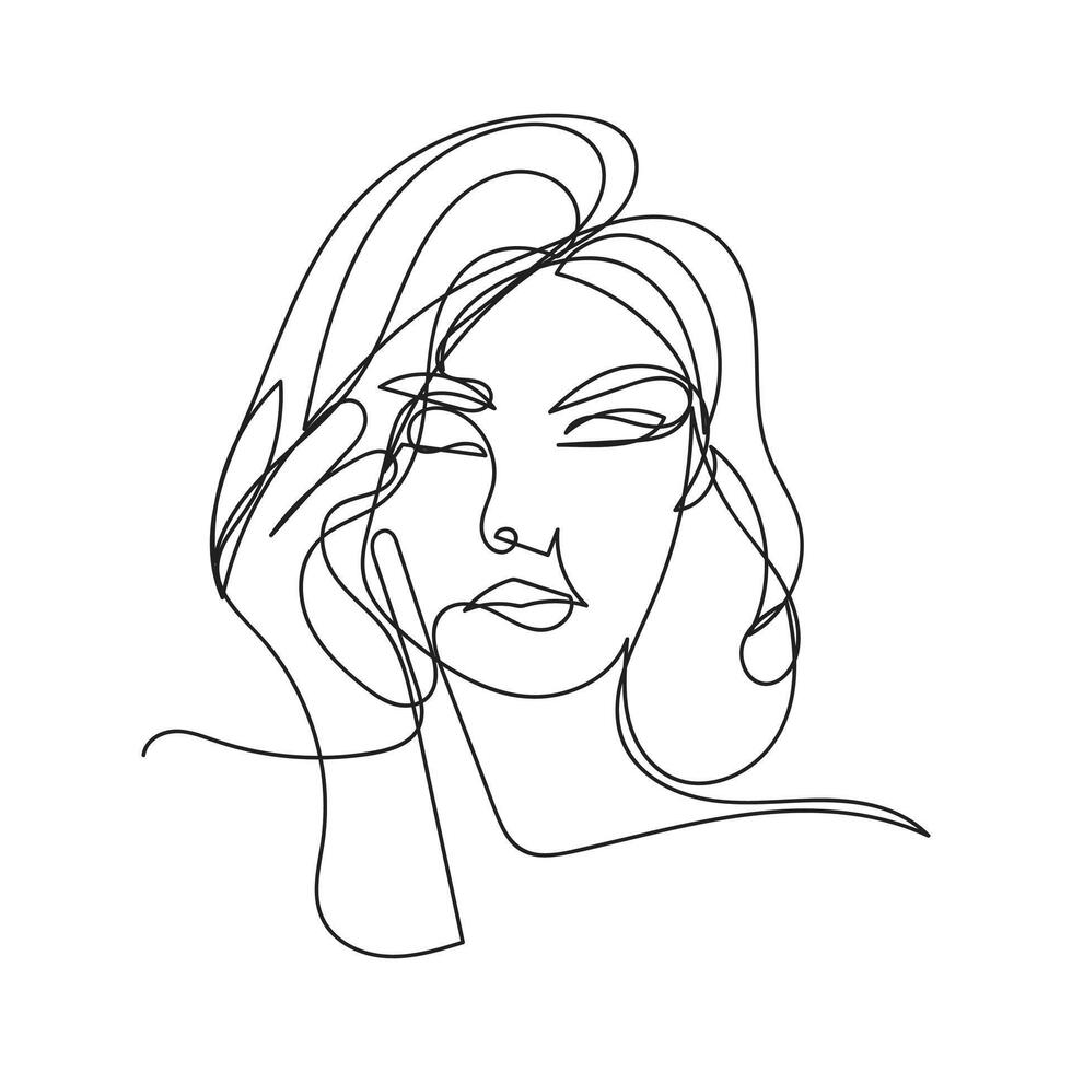 weiblich minimal Design Hand gezeichnet einer Linie Stil Zeichnung, einer Linie Kunst kontinuierlich Zeichnung vektor