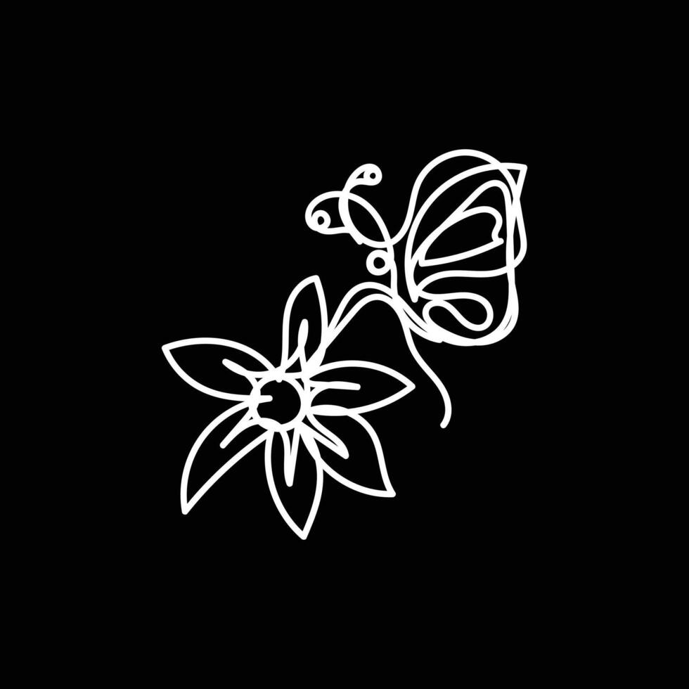 Schmetterling mit Blume minimal Design Hand gezeichnet einer Linie Stil Zeichnung, Schmetterling mit Blume einer Linie Kunst kontinuierlich Zeichnung, Schmetterling mit Blume Single Linie Kunst vektor