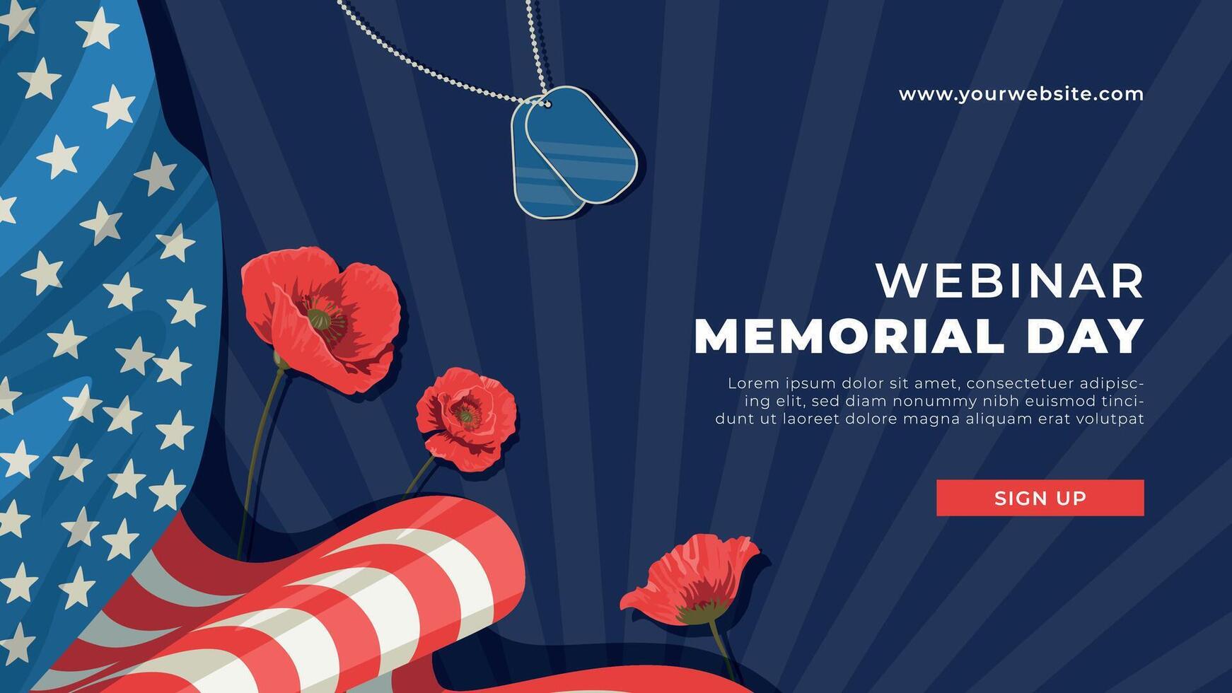 platt webinar mall för USA minnesmärke dag firande vektor